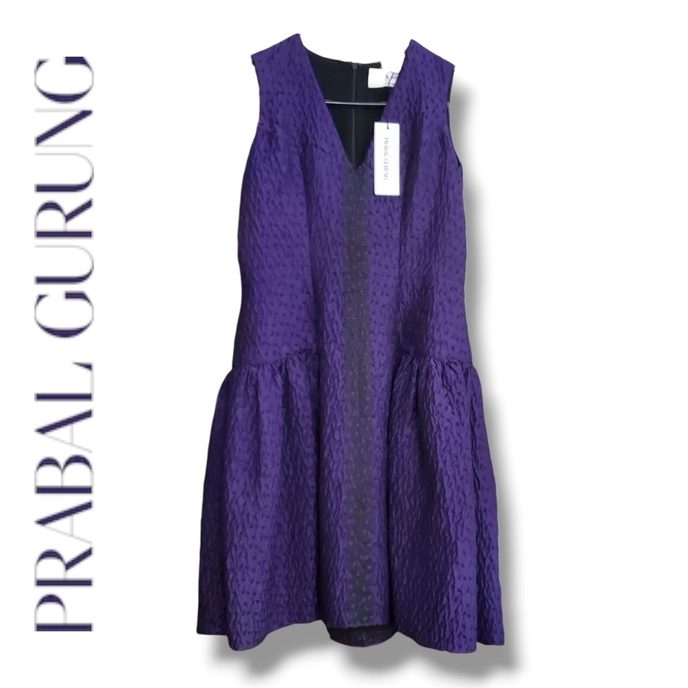Prabal Gurung Purple A-line Sleeveless V-neck Silk Lined Fit & Flare Dress